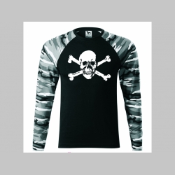 Smrtka - Lebka  pánske tričko (nie mikina!!) s dlhými rukávmi vo farbe " metro " čiernobiely maskáč gramáž 160 g/m2 materiál 100%bavlna
